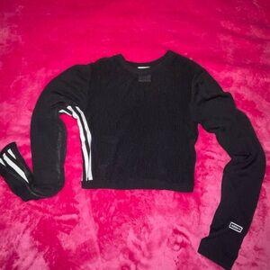 Adidas Black Long Sleeve Crop Top with White Stripes